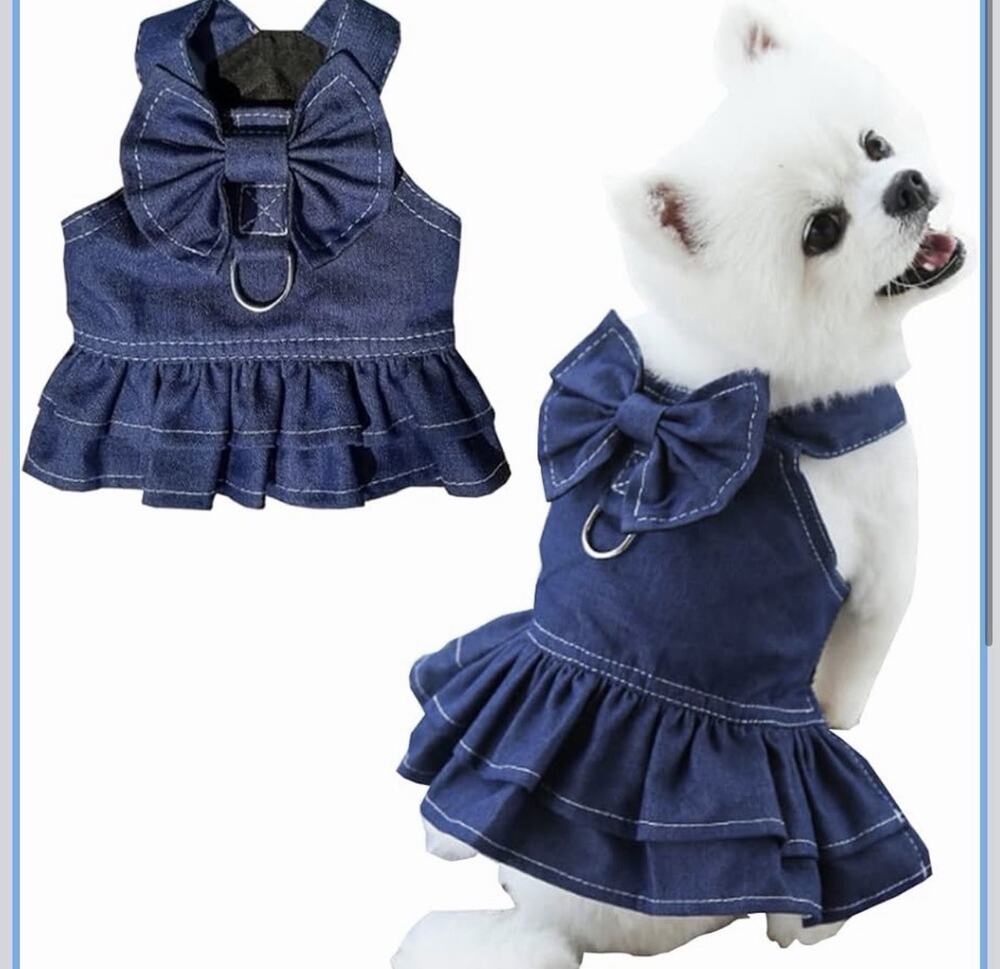 ANIAC Denim Dog Dresses for Small Dogs Puppy Girl Clothes X-Small, Dark blue